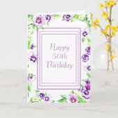 Paarse Pansy Waterverf Verjaardag Kaart (Gele Bloem)