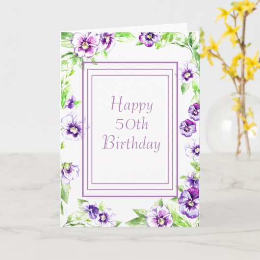 Paarse Pansy Waterverf Verjaardag Kaart (Gele Bloem)