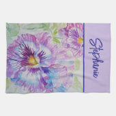 Paarse Pansy Waterverf Vrouwen Lavendel Violet Theedoek (Horizontaal)