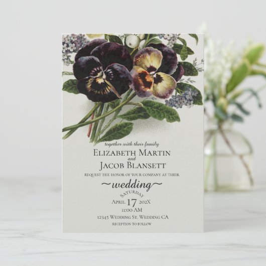  Paarse Pansy Wedding Kaart (Staand voorkant)