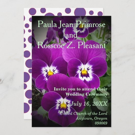 Paarse Pansy Wedding Kaart (Voorkant / Achterkant)