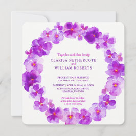 Paarse panty waterverf bloem bruiloft uitnodiginge kaart
