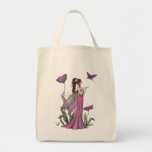 Paarse papaver Fantasy Art Organic Canvas tas