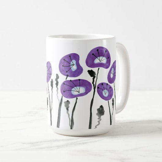 Paarse papavers Waterverf bloemen en thee Koffiemok (Voorkant rechts)