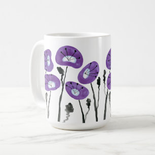 Paarse papavers Waterverf bloemen en thee Koffiemok