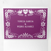 Paarse papel picado liefde vogels bruiloft drieluik uitnodiging (Binnenzijde eerst)