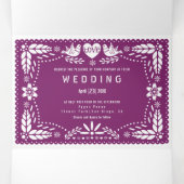 Paarse papel picado liefde vogels bruiloft drieluik uitnodiging (Binnenkant midden)