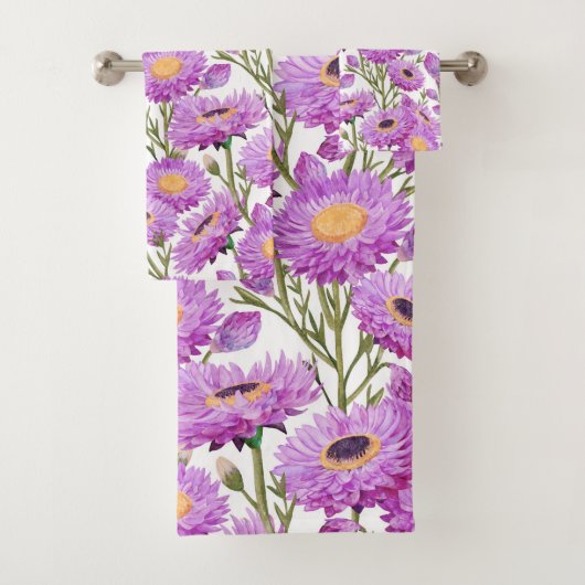 Paarse Papier Daisies Bloemen Bad Handdoek (Insitu)