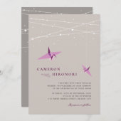 Paarse papieren kranen met feilloze Aziatische bru Kaart (Voorkant / Achterkant)