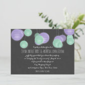 Paarse papieren lantaarns bruiloft kaart (Staand voorkant)