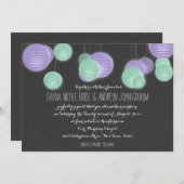 Paarse papieren lantaarns bruiloft kaart (Voorkant / Achterkant)