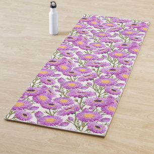 Paarse papieren madeliefjes bloemige bloesems yogamat