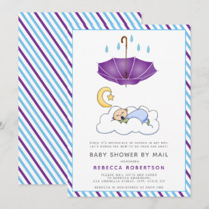 Paarse paraplu, baby jongen baby shower per post kaart