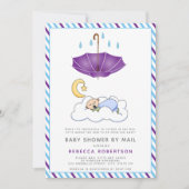 Paarse paraplu, babyboyshower per post kaart (Voorkant)