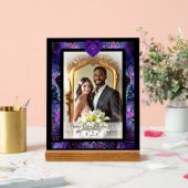 Paarse paraplu & harten .7 acryl bord (Huwelijk)