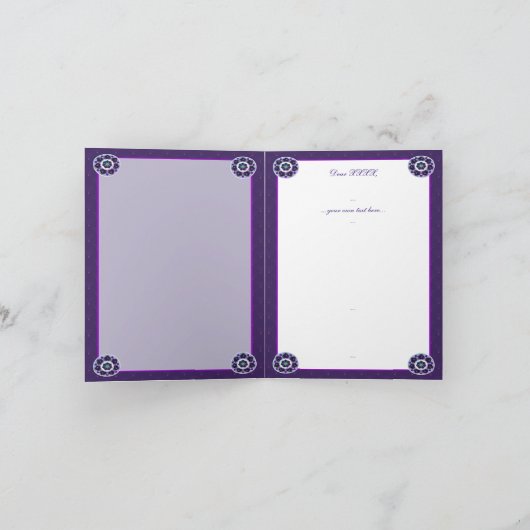 Paarse paraplu & harten .7 bedankkaart (Binnen)