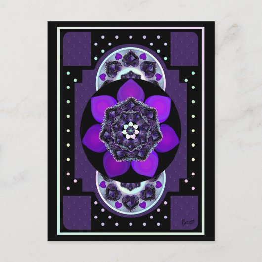 Paarse paraplu & harten .7 briefkaart (Voorkant)