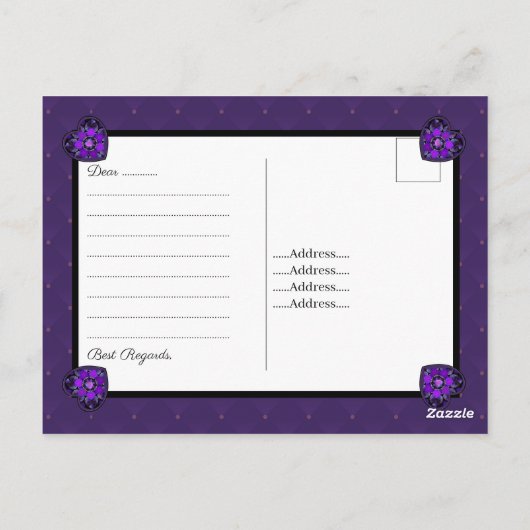 Paarse paraplu & harten .7 briefkaart (Achterkant)