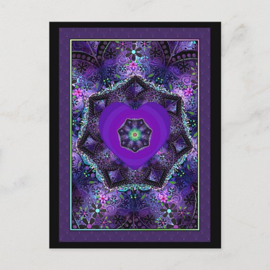 Paarse paraplu & harten.7 briefkaart (Voorkant)