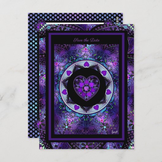 Paarse paraplu & harten .7 briefkaart (Voorkant / Achterkant)