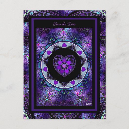 Paarse paraplu & harten .7 briefkaart (Voorkant)