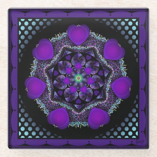 Paarse paraplu & harten .7 glazen onderzetter (Voorkant)