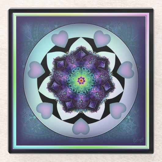 Paarse paraplu & harten .7 glazen onderzetter (Voorkant)