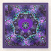 Paarse paraplu & harten .7 glazen onderzetter (Voorkant)