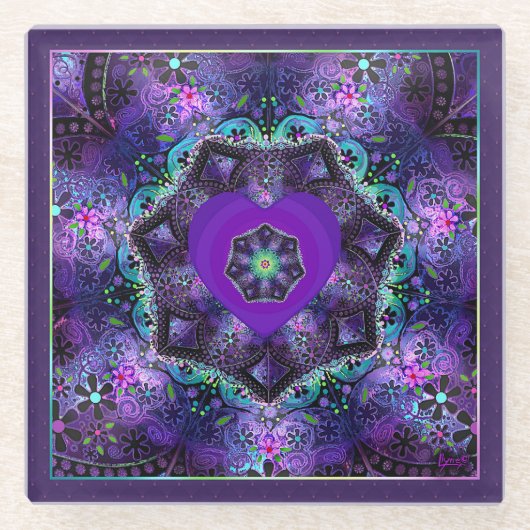 Paarse paraplu & harten .7 glazen onderzetter (Voorkant)