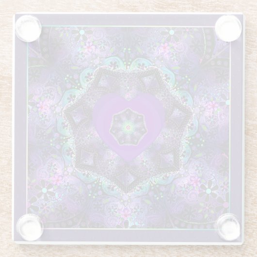 Paarse paraplu & harten .7 glazen onderzetter (Achterkant)