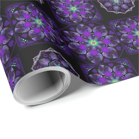 Paarse paraplu & harten .7 inpakpapier (Rol Hoek)