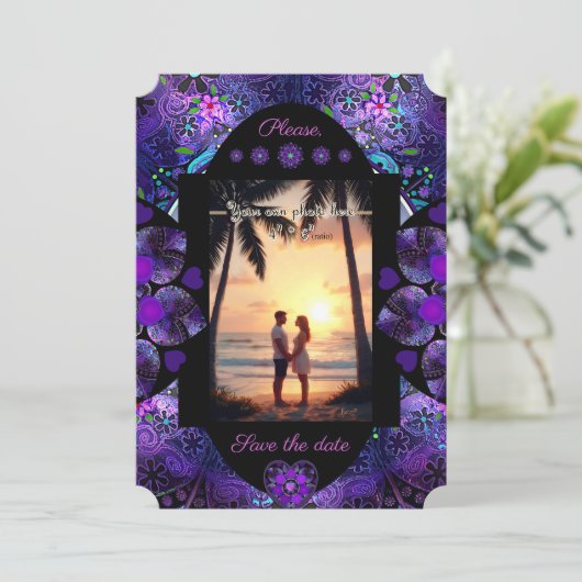 Paarse paraplu & harten .7 kaart (Staand voorkant)