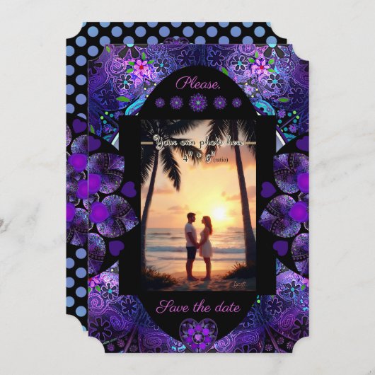 Paarse paraplu & harten .7 kaart (Voorkant / Achterkant)