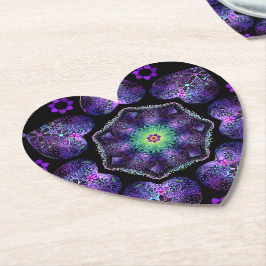 Paarse paraplu & harten .7 kartonnen onderzetters (Gekanteld)