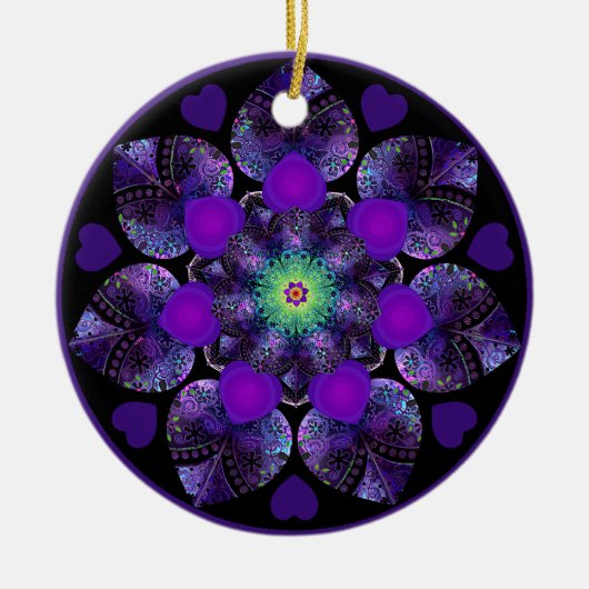 Paarse paraplu & harten .7 keramisch ornament (Voorkant)