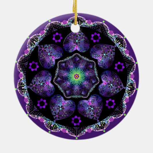 Paarse paraplu & harten .7 keramisch ornament (Achterkant)