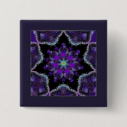 Paarse paraplu & harten .7 knop vierkante button 5,1 cm (Voorkant)