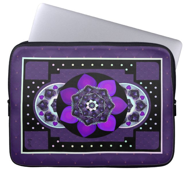 Paarse paraplu & harten .7 laptop sleeve (Voorkant)