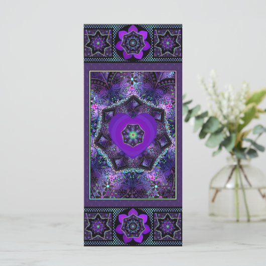Paarse paraplu & harten .7 notitiekaart (Staand voorkant)