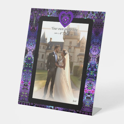 Paarse paraplu & harten.7 reclamebord met voetstuk (Voorkant)