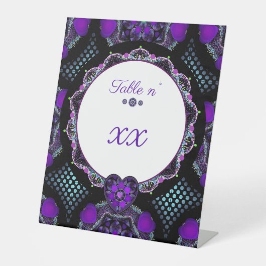 Paarse paraplu & harten .7 reclamebord met voetstuk (Voorkant)