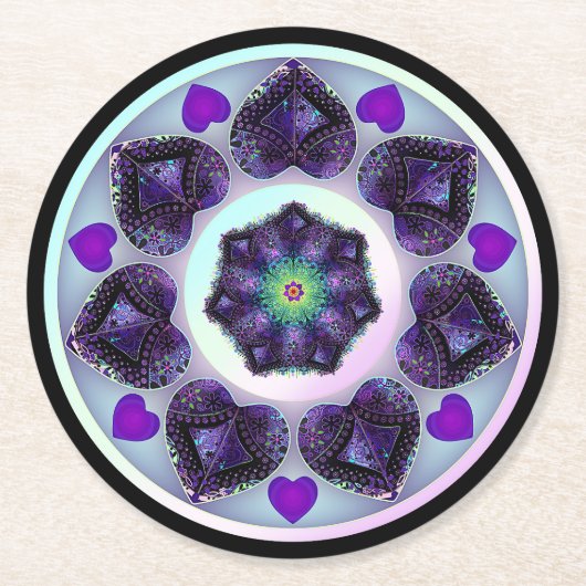 Paarse paraplu & harten .7 ronde kartonnen onderzetter (Voorkant)