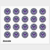 Paarse paraplu & harten.7 ronde sticker (Vel)