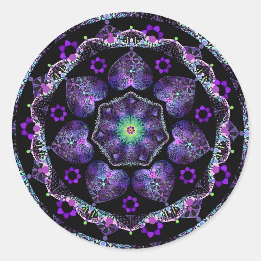 Paarse paraplu & harten .7 ronde sticker (Voorkant)