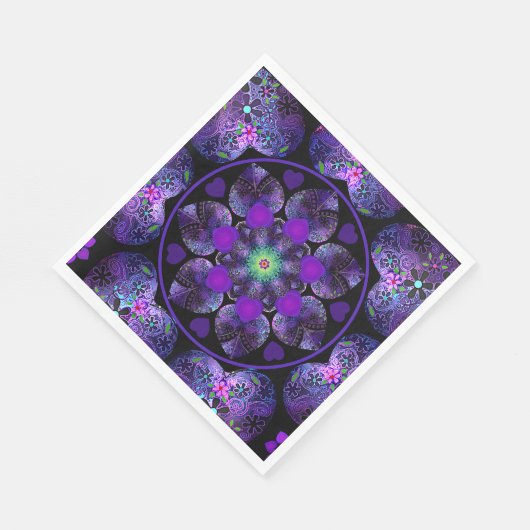 Paarse paraplu & harten.7 servet (Hoek)