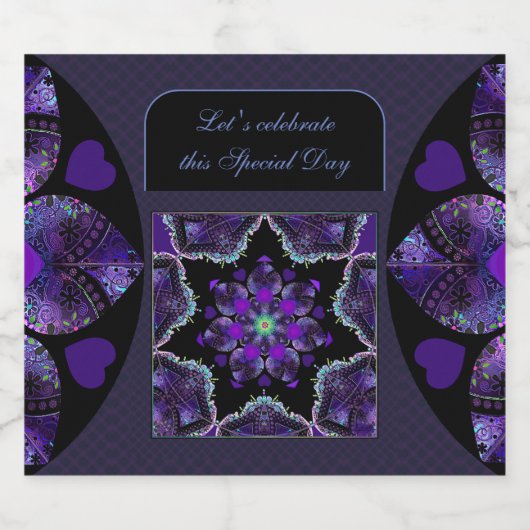 Paarse paraplu & harten .7 sparkling wijnetiket (Enkel label)