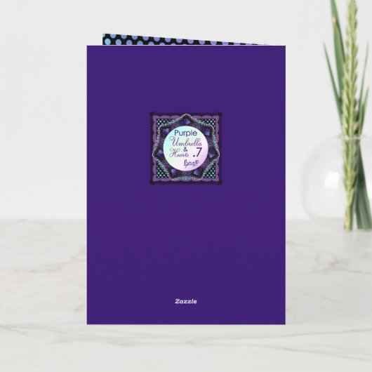 Paarse paraplu & harten .7 verjaardagskaart kaart (Achterkant)