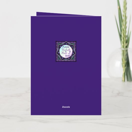 Paarse paraplu & harten .7 verjaardagskaart kaart (Achterkant)