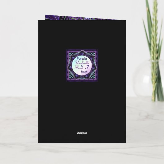 Paarse paraplu & harten .7 verjaardagskaart kaart (Achterkant)