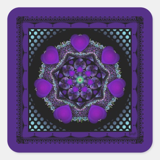 Paarse paraplu & harten .7 vierkante sticker (Voorkant)